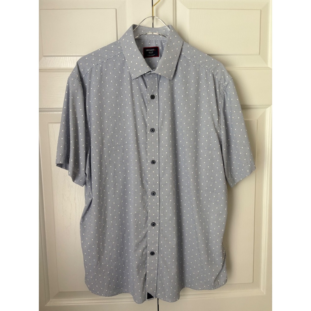UNTUCKit Fuller Performance Shirt Men M Blue Geometric Relaxed Fit Preppy Travel - Picture 2 of 9
